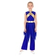 thumbnail image 1 of TSSOE Girls Church Worship Dance Outfits Metallic Sleeveless Irregular Dress with Solid Color Pants Set for Praise Dance Blue 10, 1 of 6