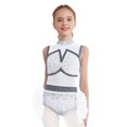 thumbnail image 1 of TSSOE Girls Feather Skirt Leotard Latin Jazz Dance Dress Color Block Sleeveless Jumpsuit with Rhinestones Cutout Back White 16, 1 of 5