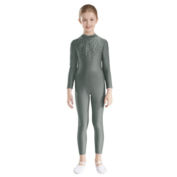 TSSOE Girls Full Body Unitard Gymnastics Dance Jumpsuit Tank Ballet Leotard Catsuit Full Length Bodysuit Gray 12