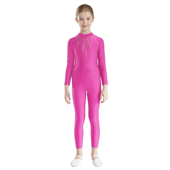 TSSOE Girls Full Body Unitard Gymnastics Dance Jumpsuit Tank Ballet Leotard Catsuit Full Length Bodysuit Hot Pink 6