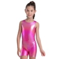 thumbnail image 1 of TSSOE Girls Glossy Dance Leotard and Shorts Set Sleeveless Criss-Cross Back Bodysuit Top + Shorts Scrunchies for Ballet Hot Pink 4-5, 1 of 7