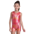 thumbnail image 1 of TSSOE Girls Glossy Dance Leotard and Shorts Set Sleeveless Criss-Cross Back Bodysuit Top + Shorts Scrunchies for Ballet Red 7-8, 1 of 7
