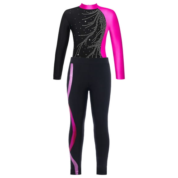 TSSOE Girls Gymnastics Leotard with Leggings Activewear Ballet Suit Dance Unitard Tank Biketard Bodysuit Rose 6