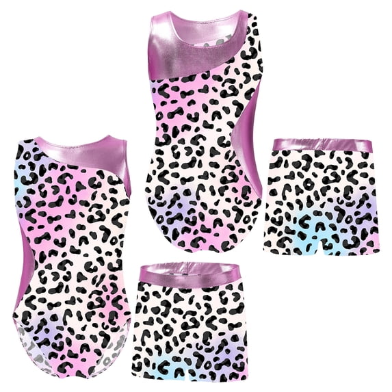 TSSOE Girls' Gymnastics Leotards Ice Skating Dancing Swimming Suit with Shorts Sparkly Bodysuit Leopard Colorful 10