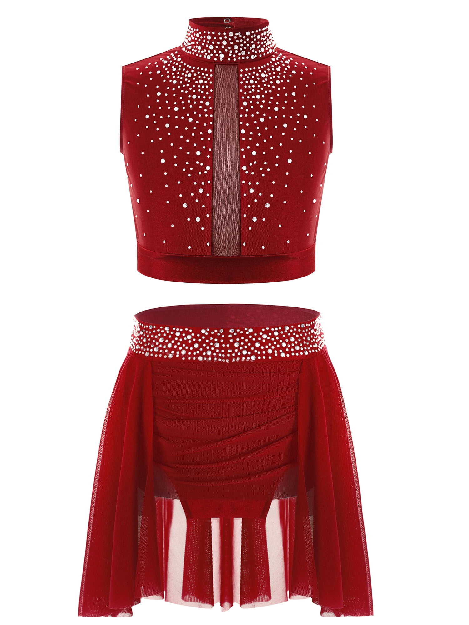 Women's Lyrical Dance Dress - Shiny Rhinestone Backless Leotard With Long Sheer Skirt, Contemporary Performance Wear 2 thumbnail image
