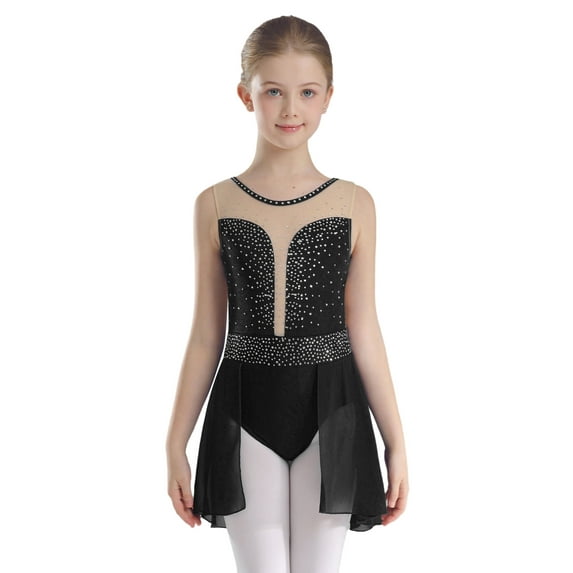 TSSOE Girls Ice Skating Dress Backless Leotard for Girls Gymnastic Performance Figure Skating Competition Costume Black 12