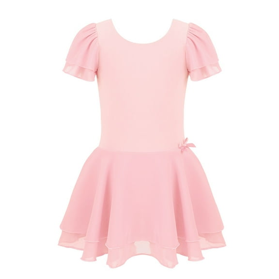 TSSOE Girls' Kids Flutter Short Sleeve Ballet Dance Tutu Dress Skirted Leotard Gymnastics Pink 5-6