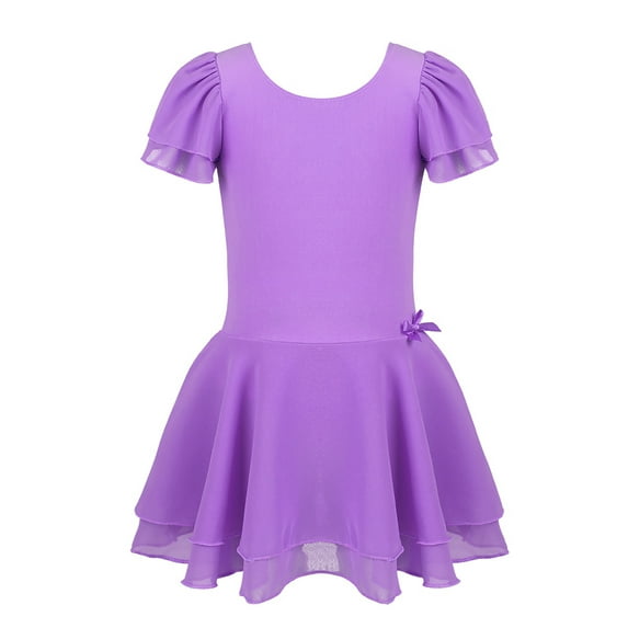 TSSOE Girls' Kids Flutter Short Sleeve Ballet Dance Tutu Dress Skirted Leotard Gymnastics Purple 8-10