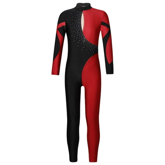 TSSOE Girls Long Sleeve Dance Gymnastic Leotard Unitard Full Length Bodysuit Catsuit Dancewear Costumes Burgundy 14
