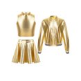 thumbnail image 1 of TSSOE Girls Metallic Dance Outfits Sparkly Hip Hop Jazz Dance Crop Top Bomber Jacket and Skater Skirts Set Gold 14, 1 of 5
