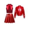 thumbnail image 1 of TSSOE Girls Metallic Dance Outfits Sparkly Hip Hop Jazz Dance Crop Top Bomber Jacket and Skater Skirts Set Red 16, 1 of 5
