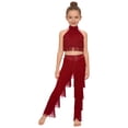 thumbnail image 1 of TSSOE Girls Modern Jazz Dance Outfits Tiered Tassels Latin Cha Cha Salsa Dance Crop Top with Pants Set for Competitions Burgundy 14, 1 of 7