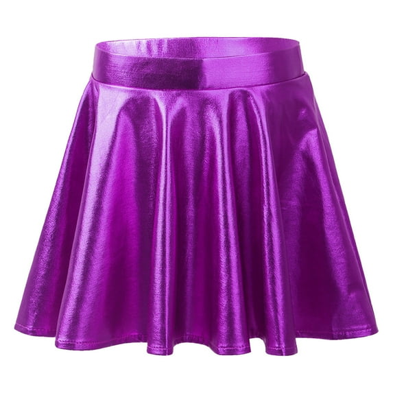 TSSOE Girls Shiny Metallic Flared A-Line Scooter Skirt with Hidden Shorts Dance Performance Costume Purple 10