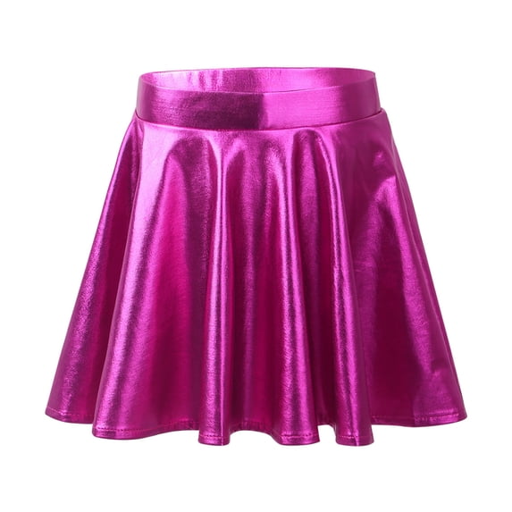 TSSOE Girls Shiny Metallic Flared A-Line Scooter Skirt with Hidden Shorts Dance Performance Costume Rose 8