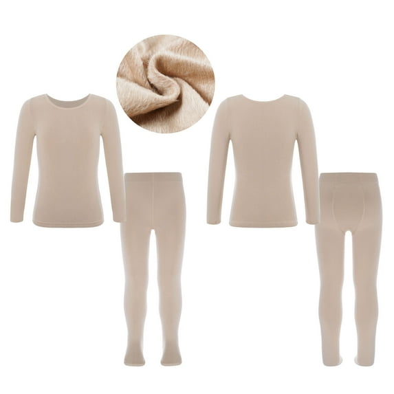 TSSOE Girls Thermal Underwear Set for Kids Long Johns Set Base Layer Long Sleeve Top with Pantyhose Type D Nude S