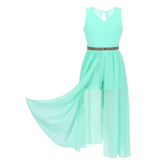 TSSOE Girls V Neck Maxi Romper Dress with Short Jumpsuit Junior Bridesmaid Wedding Dance Party Gown Mint_Green 10