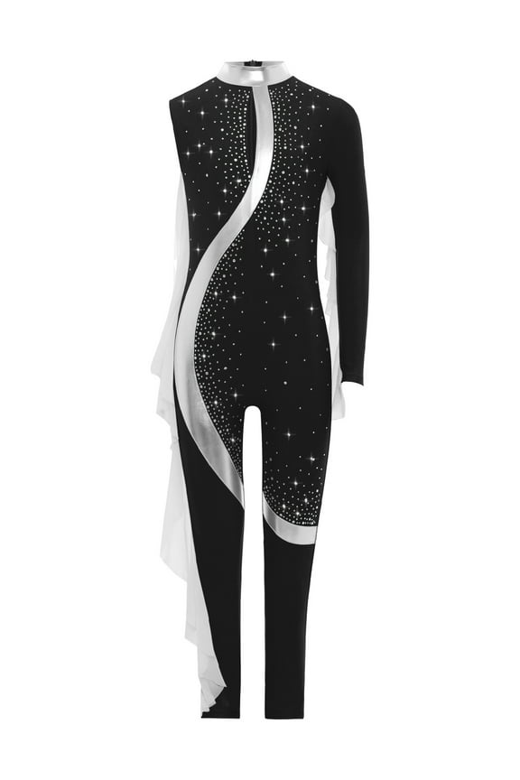 Gymnastic Bodysuit for Girls Long Sleeve Full Body Leotard One Piece Dance Unitards Skating Jumpsuit Black 6