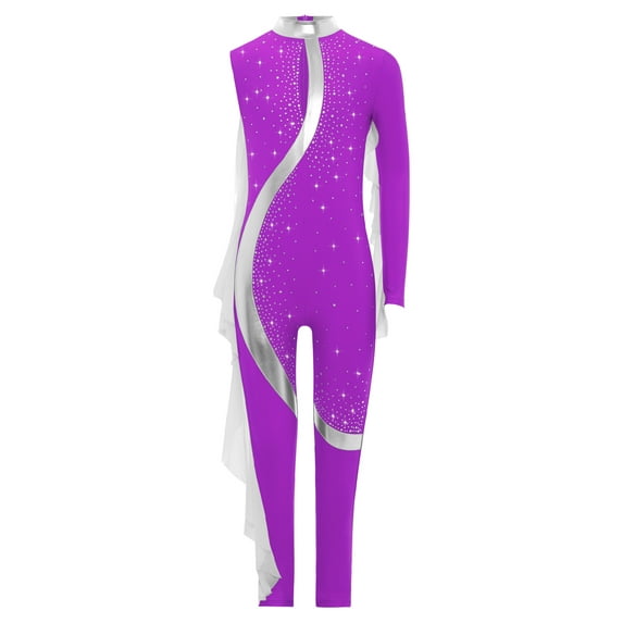 TSSOE Gymnastic Bodysuit for Girls Long Sleeve Full Body Leotard One Piece Dance Unitards Skating Jumpsuit Purple 16