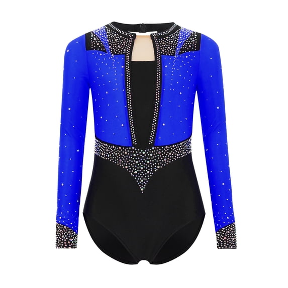 TSSOE Gymnastics Leotard for Girls Sheer Mesh Skating Jumpsuit Ballet Dance Leotard Activewear Bodysuit Blue 8