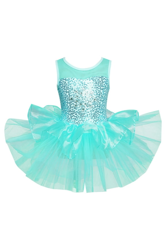 Kids Baby Girls Sequined Ballet Dance Tutu Dress Princess Leotard Skirt Dancing Fancy Dress Up Costumes Green 6