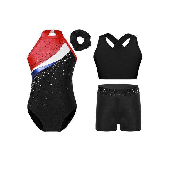 TSSOE Kids Ballet Dance Outfits Teen Rhythmic Gymnastic Leotard with Shorts Girls Yoga Acrobatics Bodysuit Red 6