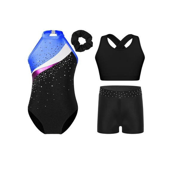 TSSOE Kids Ballet Dance Outfits Teen Rhythmic Gymnastic Leotard with Shorts Girls Yoga Acrobatics Bodysuit Royal Blue 12