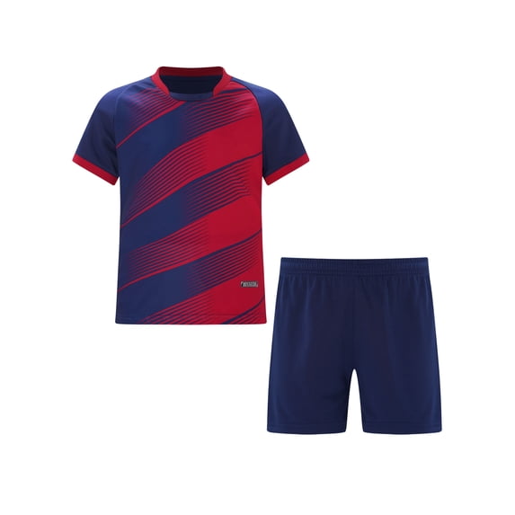 TSSOE Kids Boys 2 Piece Football Training Uniform Short Sleeve Soccer Jersey T-Shirts and Shorts Set Navy Blue 3XS
