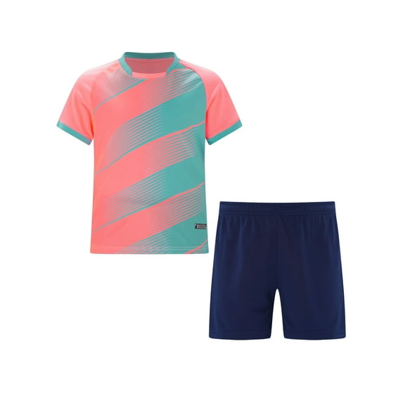 TSSOE Kids Boys 2 Piece Football Training Uniform Short Sleeve Soccer Jersey T-Shirts and Shorts Set Pink 3XS
