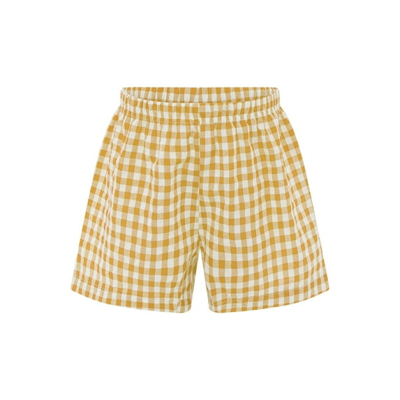 TSSOE Kids Boys Girls Casual Gingham Plaid Shorts Elastic Waist Wide Leg Shorts Bottoms for Holiday Beach Daily Wear Yellow 5-6