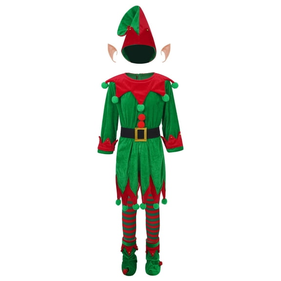 TSSOE Kids Boys Girls Christmas Elf Clothes Set Xmas Santa Claus Party Fancy Dress Up Green 17-18