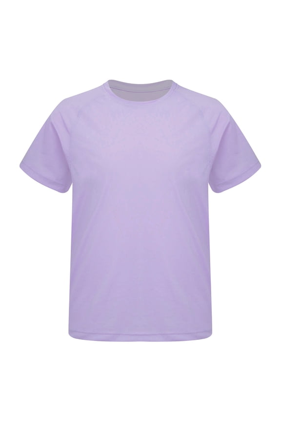 Kids Boys Girls Solid Short Sleeve Crewneck Active Tee Shirt Summer Casual Tops Undershirt Light Purple 140