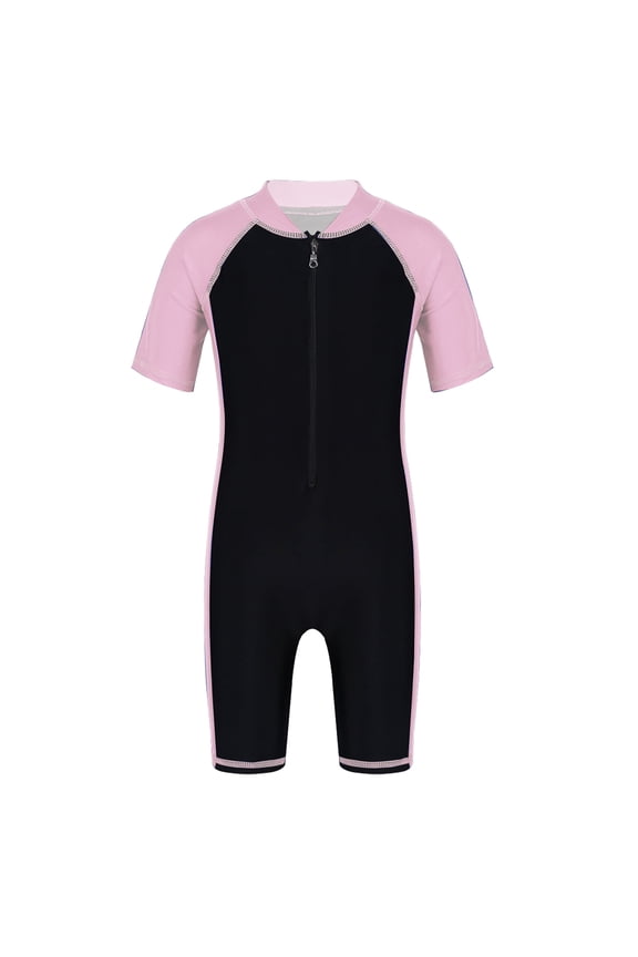 Kids Boys Girls Swimsuit One Piece Wetsuit UV Sun Protection Rash Guard Surfing Diving Suit Pink&Black 10