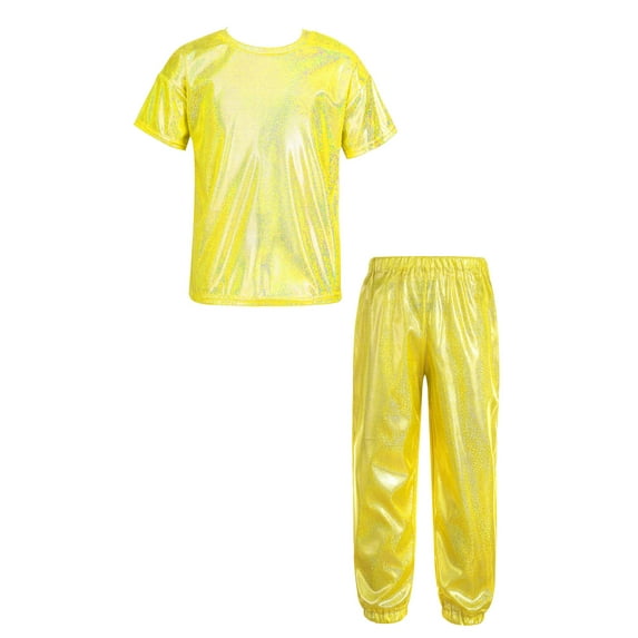 TSSOE Kids Boys Hip Hop Jazz Dance Outfits Girls Sequins Dance Tops with Pants 2 Pieces Disco Party Gold 160