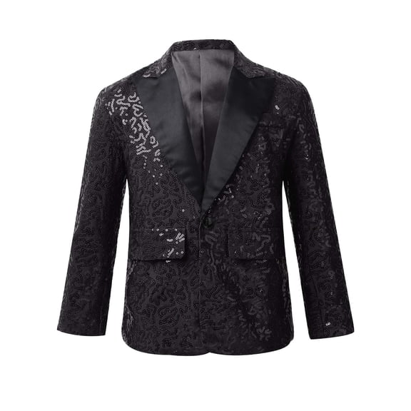 TSSOE Kids Boys Sequins Jacket Blazer Tuxedo Suit Wedding Party Coat Dance Jazz Disco Costume Black 8