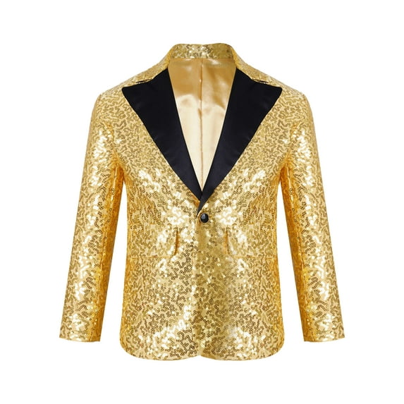 TSSOE Kids Boys Sequins Jacket Blazer Tuxedo Suit Wedding Party Coat Dance Jazz Disco Costume Gold 12