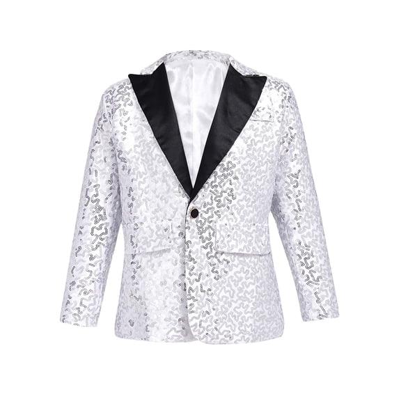 TSSOE Kids Boys Sequins Jacket Blazer Tuxedo Suit Wedding Party Coat Dance Jazz Disco Costume Silver 6