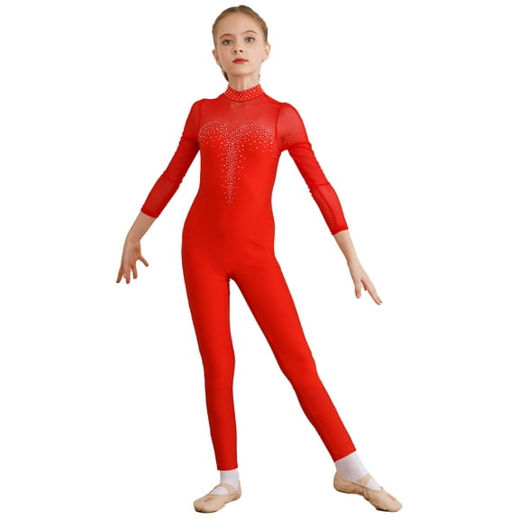 TSSOE Kids Gilrs Gymnastics Ballet Dance Leotard Unitard Figure Ice Skating Jumpsuit Stage Performance Costume Red 8