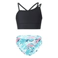 thumbnail image 1 of TSSOE Kids Girls 2 Piece Bathing Suit Crop Top with Briefs Bikini Swimsuit Beach Swimwear Set Black&Leaf 6, 1 of 6