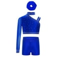 thumbnail image 1 of TSSOE Kids Girls 2 Pieces Athletic Sport Dance Outfits Shiny Crop Top with Short Hairband Gymnastics Tracksuit Set Blue 10, 1 of 3