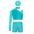 thumbnail image 1 of TSSOE Kids Girls 2 Pieces Athletic Sport Dance Outfits Shiny Crop Top with Short Hairband Gymnastics Tracksuit Set Blue Green 16, 1 of 3