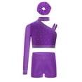 thumbnail image 1 of TSSOE Kids Girls 2 Pieces Athletic Sport Dance Outfits Shiny Crop Top with Short Hairband Gymnastics Tracksuit Set Purple 12, 1 of 3
