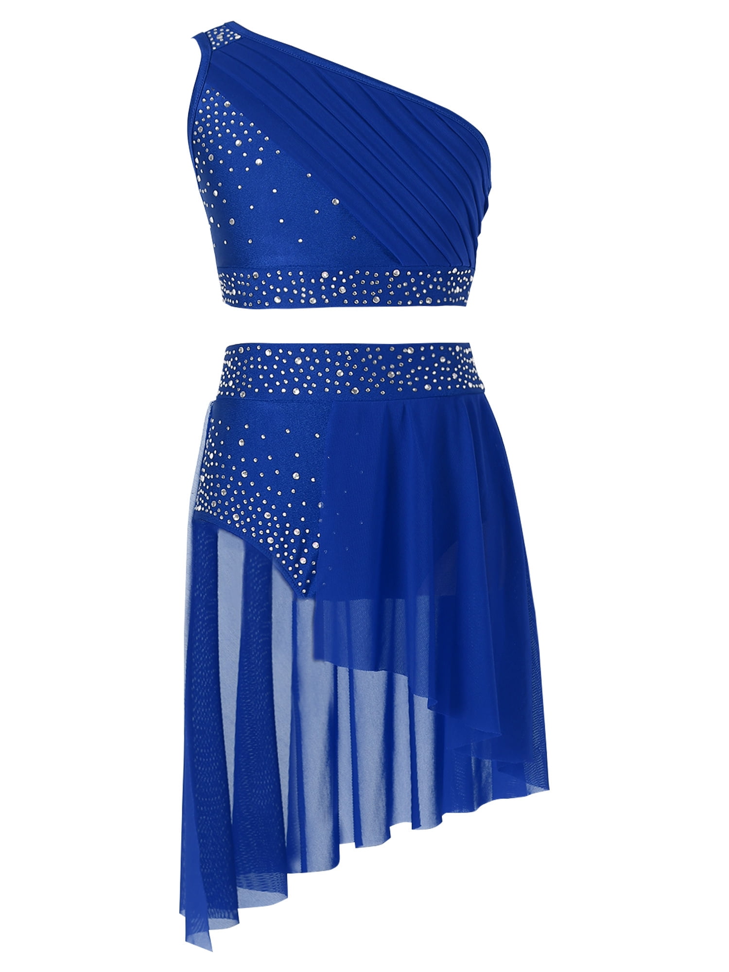 TSSOE Kids Girls 2 Pieces Lyrical Dance Dress Crop Top with Tutu Skirt Ballet Figure Skating Dress Blue 10