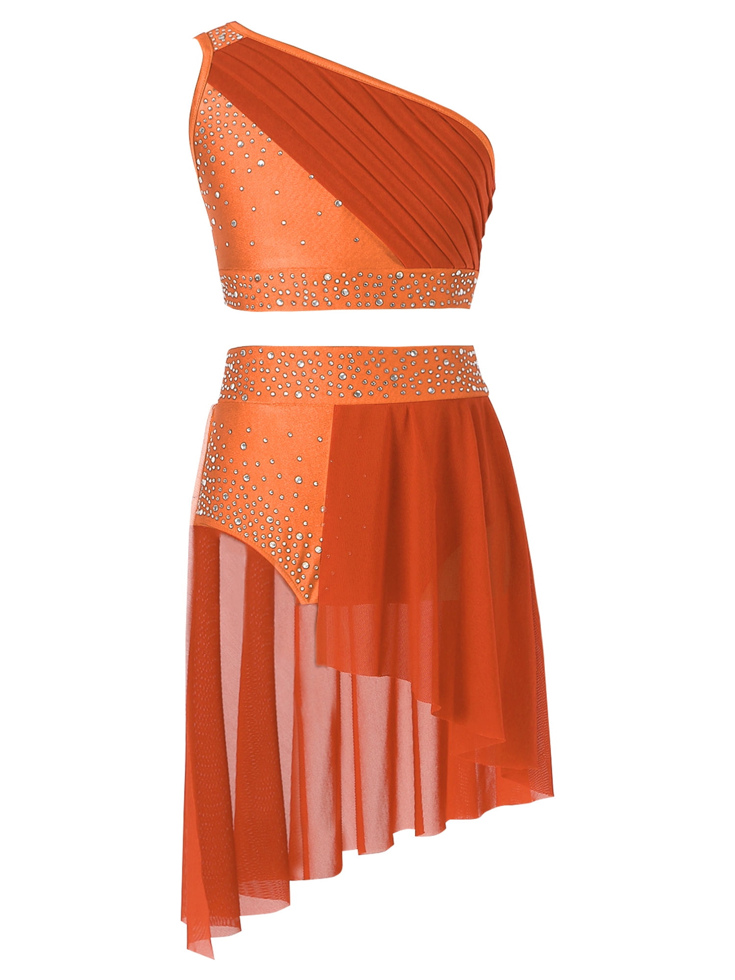 TSSOE Kids Girls 2 Pieces Lyrical Dance Dress Crop Top with Tutu Skirt Ballet Figure Skating Dress Orange 8