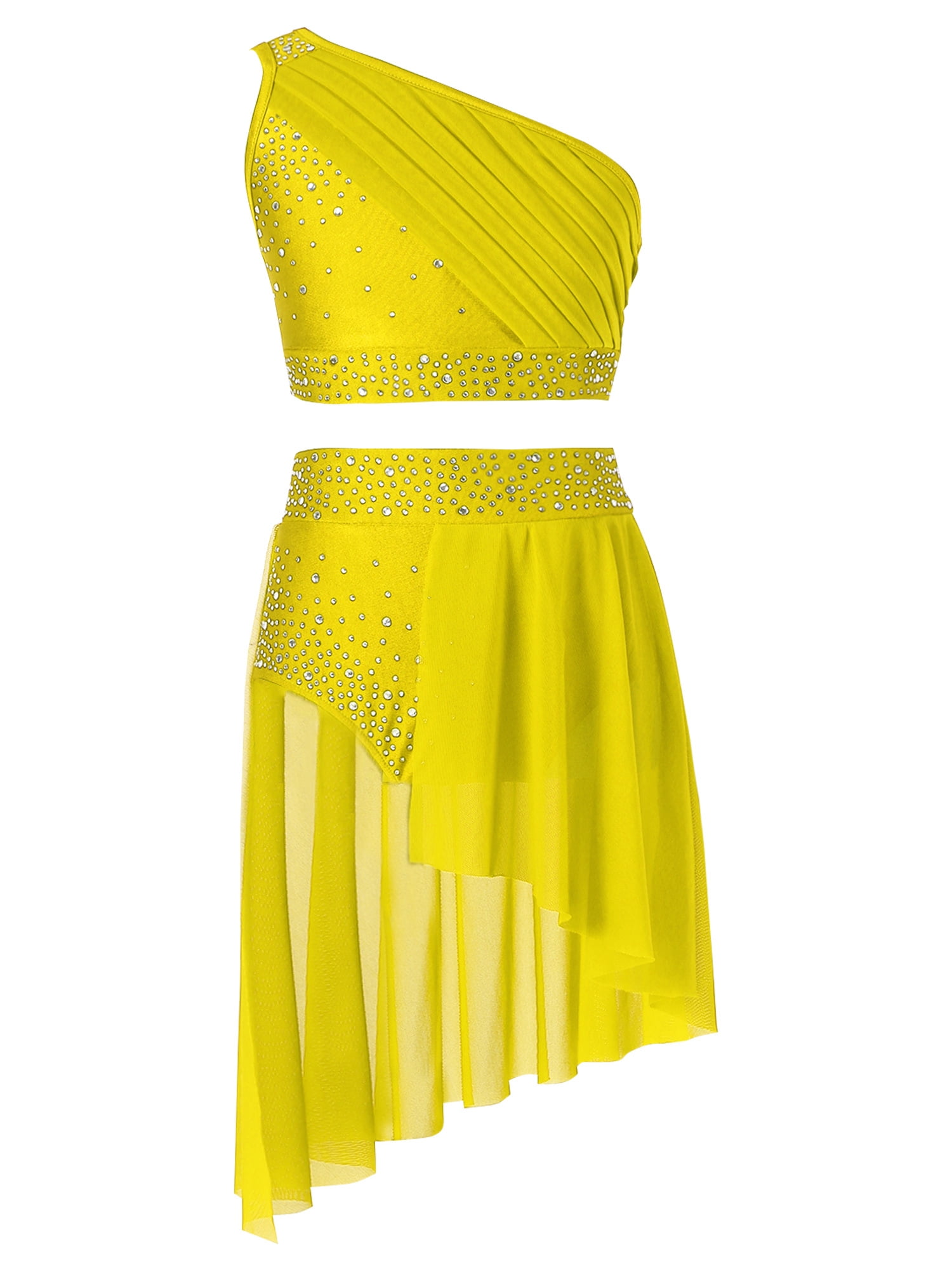 TSSOE Kids Girls 2 Pieces Lyrical Dance Dress Crop Top with Tutu Skirt Ballet Figure Skating Dress Yellow 16