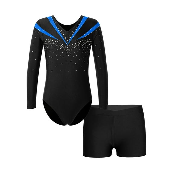 TSSOE Kids Girls 2Pcs Activewear Set Ballet Tumbling Outfits Gymnastics Dance Bodysuit with Shorts Sports Workout Blue 8