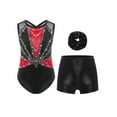 thumbnail image 1 of TSSOE Kids Girls 3-Piece Set Athletic Unitards Gymnastics Leotards Tumbling Clothes Ballet Dance Biketards Red&Black 10, 1 of 7