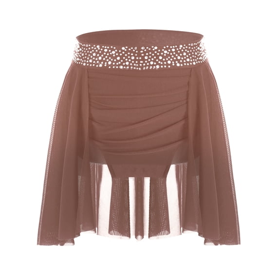 TSSOE Kids Girls Ballet Chiffon Wrap Skirt Pull-On Skirt Ruched Irregular Dance Skirt Performance Dancewear Dusty Pink 6