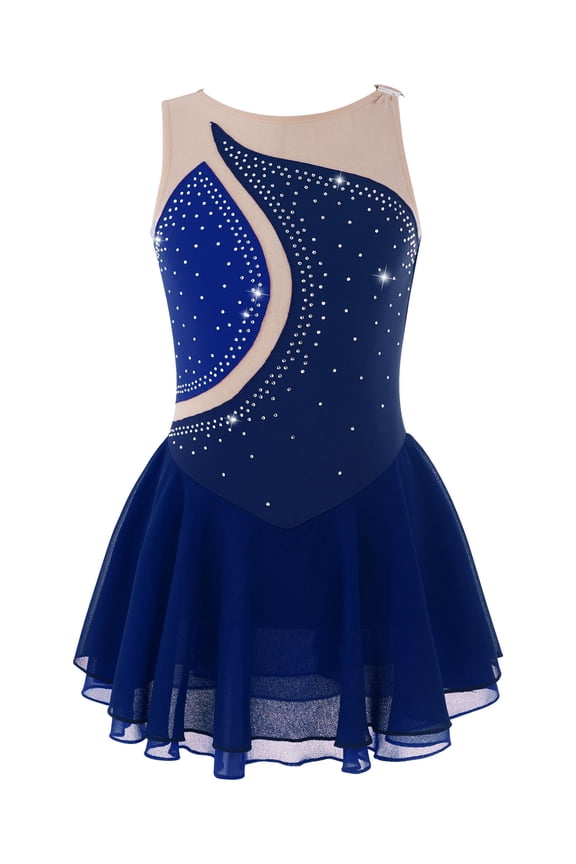 Kids Girls Ballet Dance Dress Leotard Sleeveless Figure Ice Skating Dress Performance Dancewear Dark Blue 8