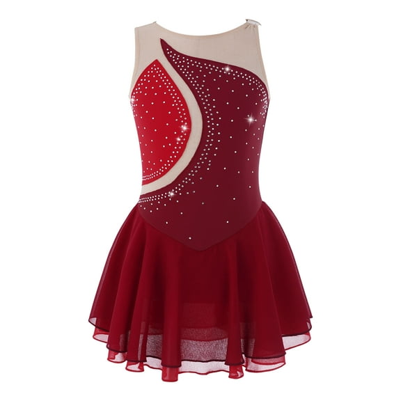 TSSOE Kids Girls Ballet Dance Dress Leotard Sleeveless Figure Ice Skating Dress Performance Dancewear Red 6