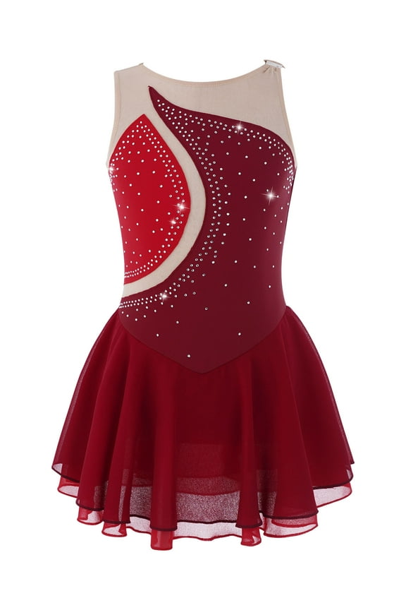 Kids Girls Ballet Dance Dress Leotard Sleeveless Figure Ice Skating Dress Performance Dancewear Red 6